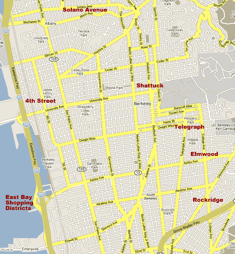 East Bay Shopping Districts Map