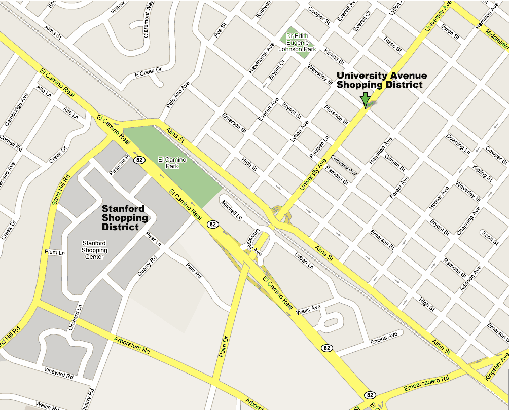 Palo Alto Shopping District Map